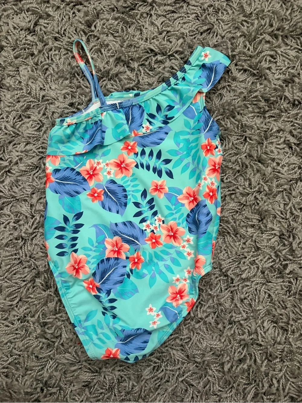 The Children's Place Aqua Floral One-Shoulder Girls' Swimsuit